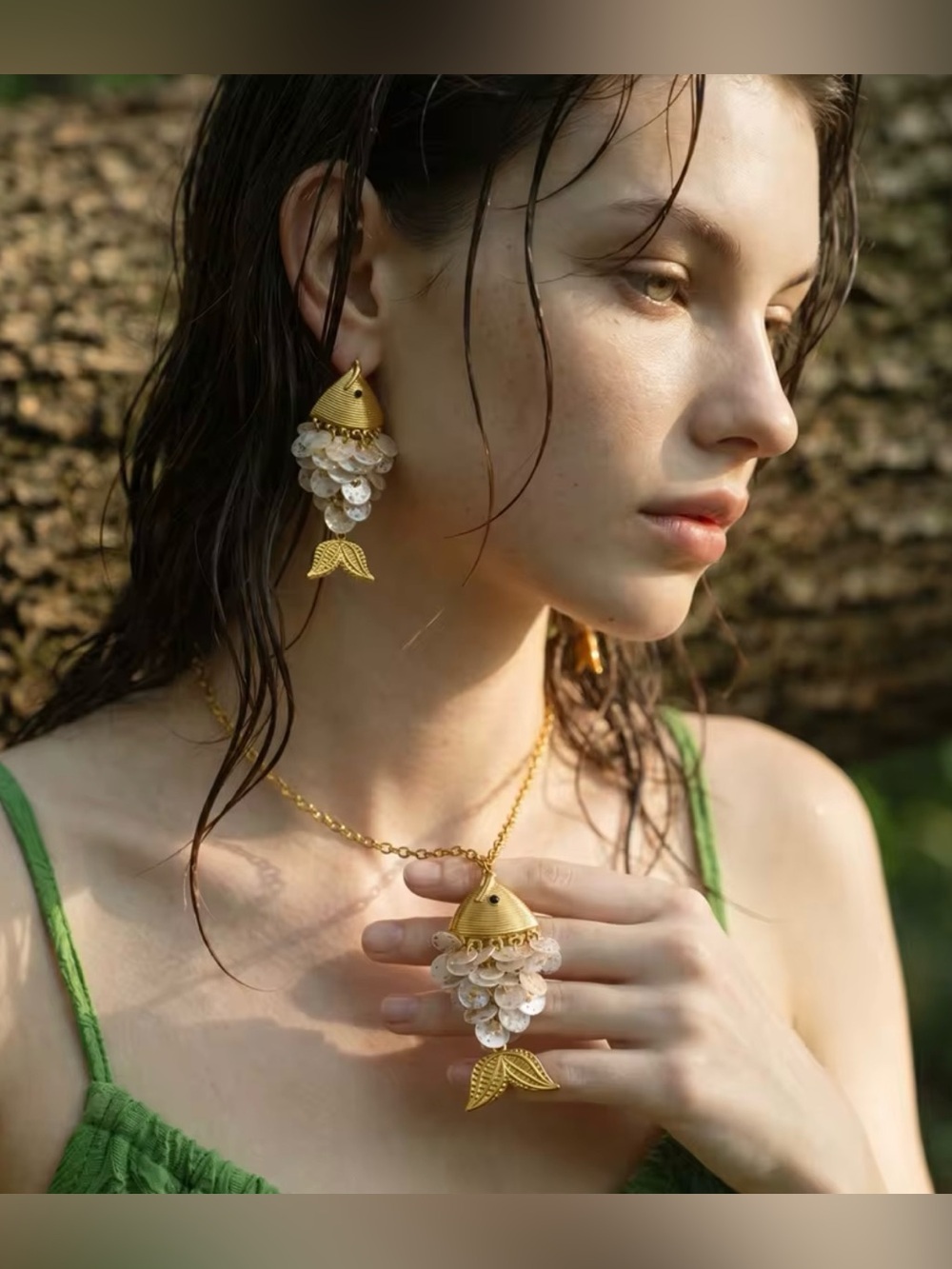 Gold Mermaid Tail Statement Necklace – PVD Gold Plated Stainless Steel - Picture 3 of 5